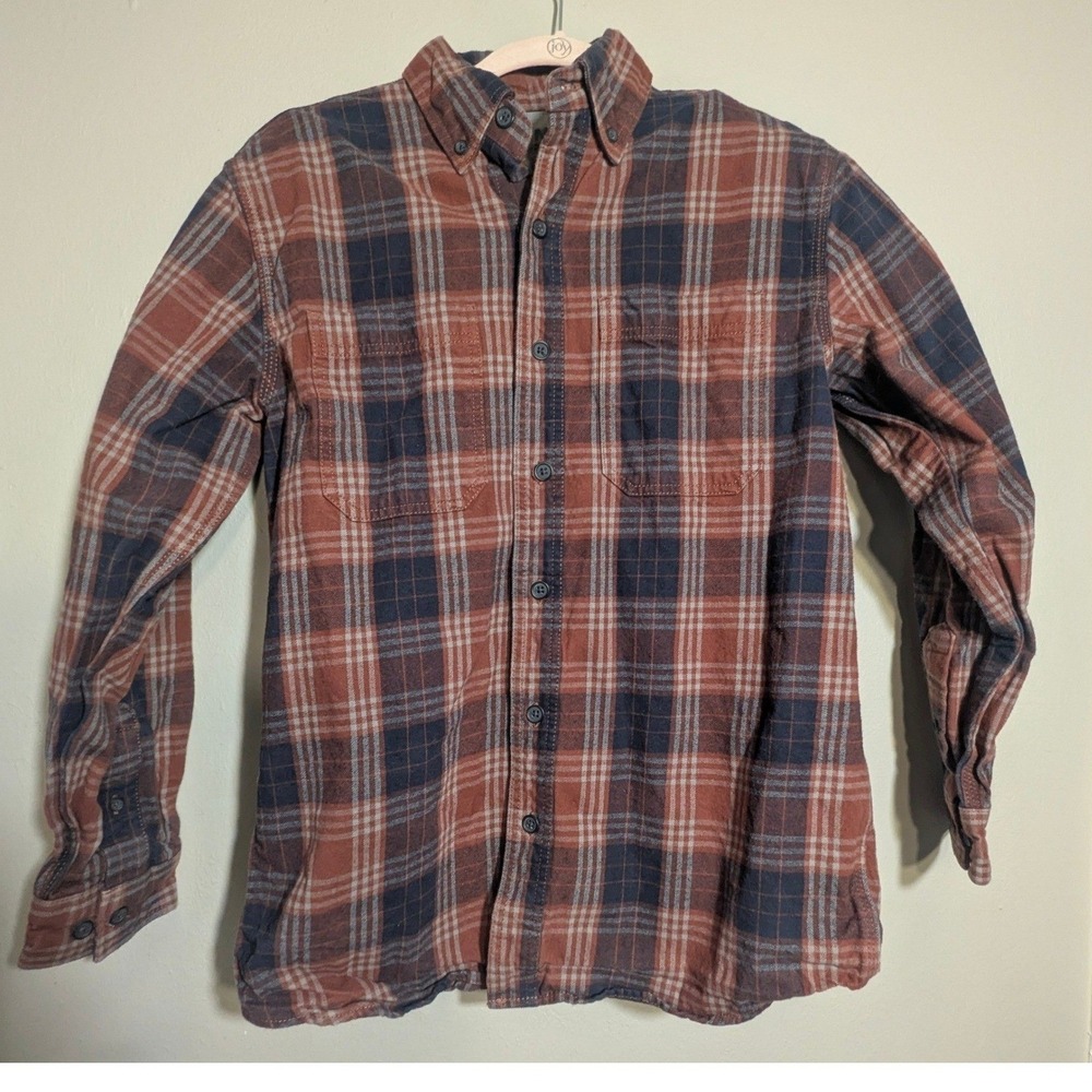 Ridgecut Toughwear Men M Heavy Flannel Shirt Rust Navy Plaid Workwear